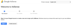 Google AdSense account Signup Page